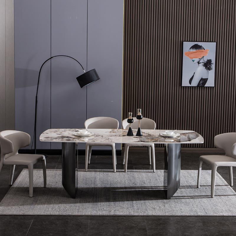 Modern Black Base Dinner Room Kitchen Table Rectangle Stone Dinette Table