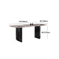 Modern Black Base Dinner Room Kitchen Table Rectangle Stone Dinette Table