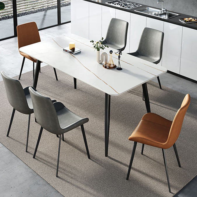 Sintered Stone Home Kitchen Table Industrial Dining Room Table White Gold Without Chairs Clearhalo 'Dining Tables & Seating' 'Dining Tables' 'dining_table' 'furn' 'furn_dining_table' 'Furniture' 'Kitchen & Dining Furniture' 5543075