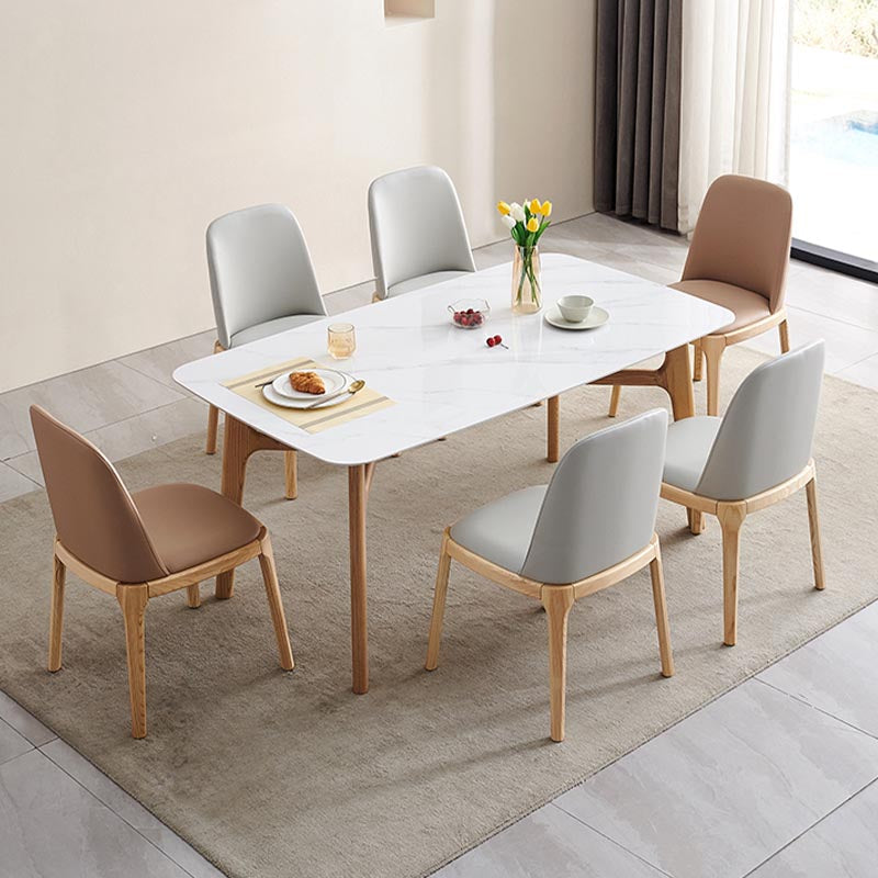 Modern White Stone Top Dinner Table Rectangle Natural Finish Legs Dinette Table 70.9"L x 35.4"W x 29.5"H Without Chairs Clearhalo 'Dining Tables & Seating' 'Dining Tables' 'dining_table' 'furn' 'furn_dining_table' 'Furniture' 'Kitchen & Dining Furniture' 5543144