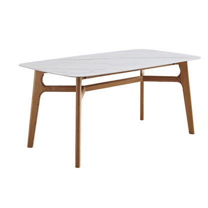 Modern White Stone Top Dinner Table Rectangle Natural Finish Legs Dinette Table Without Chairs Clearhalo 'Dining Tables & Seating' 'Dining Tables' 'dining_table' 'furn' 'furn_dining_table' 'Furniture' 'Kitchen & Dining Furniture' 5543147