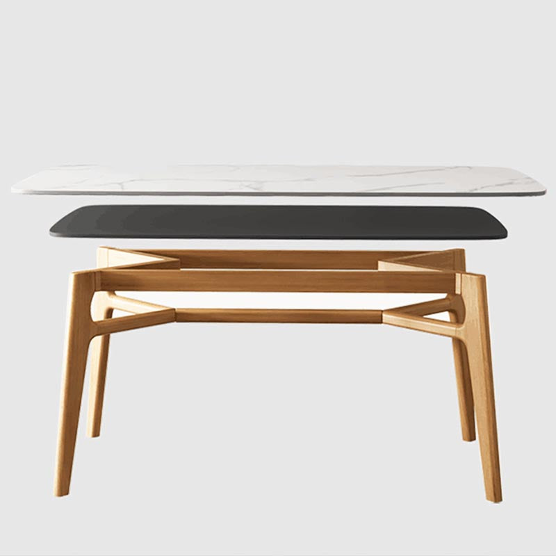 Modern White Stone Top Dinner Table Rectangle Natural Finish Legs Dinette Table Clearhalo 'Dining Tables & Seating' 'Dining Tables' 'dining_table' 'furn' 'furn_dining_table' 'Furniture' 'Kitchen & Dining Furniture' 5543151