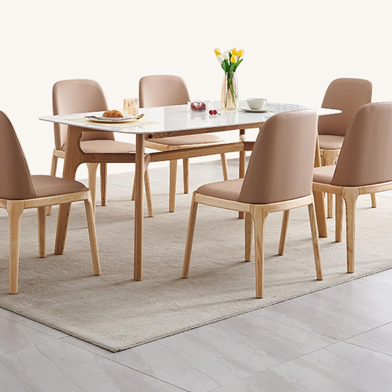Modern White Stone Top Dinner Table Rectangle Natural Finish Legs Dinette Table Clearhalo 'Dining Tables & Seating' 'Dining Tables' 'dining_table' 'furn' 'furn_dining_table' 'Furniture' 'Kitchen & Dining Furniture' 5543152