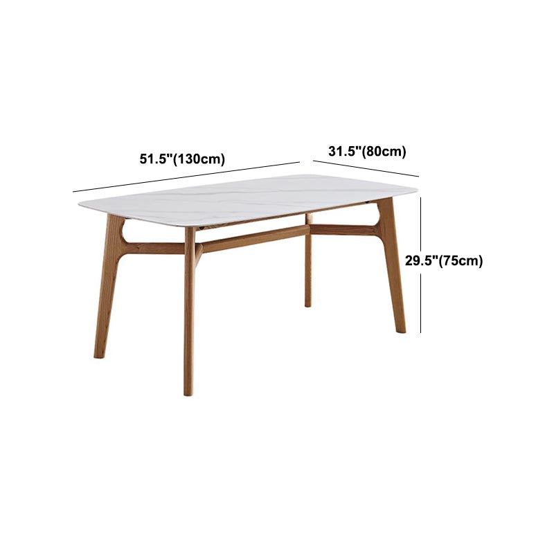 Modern White Stone Top Dinner Table Rectangle Natural Finish Legs Dinette Table Clearhalo 'Dining Tables & Seating' 'Dining Tables' 'dining_table' 'furn' 'furn_dining_table' 'Furniture' 'Kitchen & Dining Furniture' 5543155