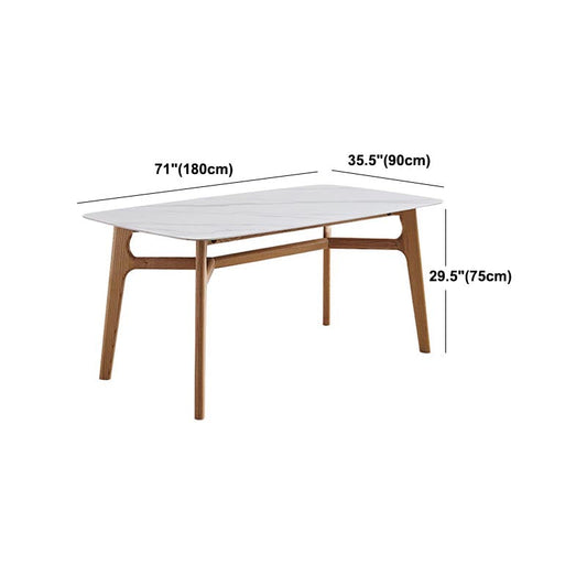 Modern White Stone Top Dinner Table Rectangle Natural Finish Legs Dinette Table Clearhalo 'Dining Tables & Seating' 'Dining Tables' 'dining_table' 'furn' 'furn_dining_table' 'Furniture' 'Kitchen & Dining Furniture' 5543159