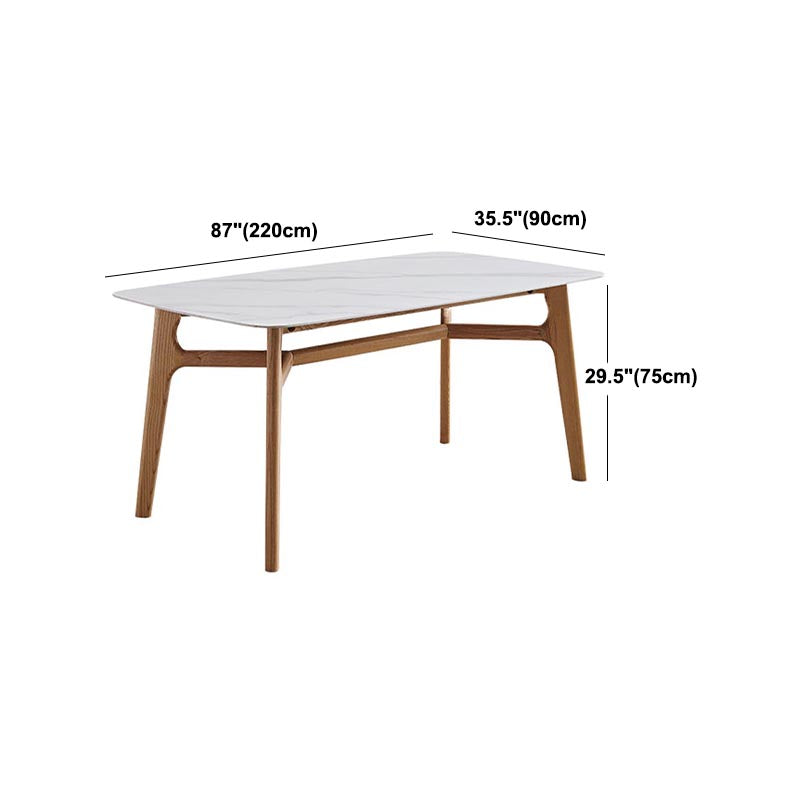 Modern White Stone Top Dinner Table Rectangle Natural Finish Legs Dinette Table Clearhalo 'Dining Tables & Seating' 'Dining Tables' 'dining_table' 'furn' 'furn_dining_table' 'Furniture' 'Kitchen & Dining Furniture' 5543161