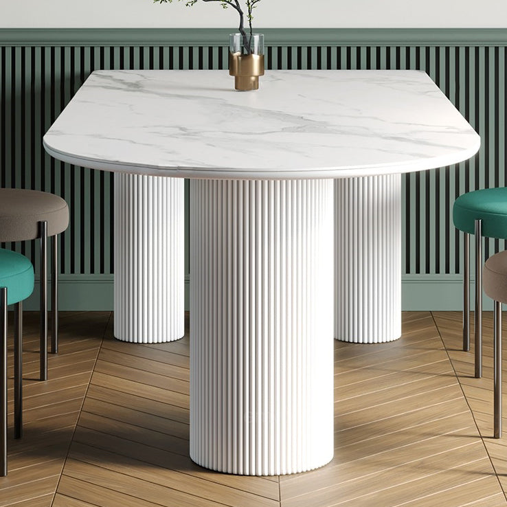 Free Form Stone Top Dining Table Modern Tripod Dining Table for Restaurant White 63"L x 31.5"W x 29.5"H Without Chairs Clearhalo 'Dining Tables & Seating' 'Dining Tables' 'dining_table' 'furn' 'furn_dining_table' 'Furniture' 'Kitchen & Dining Furniture' 5543218