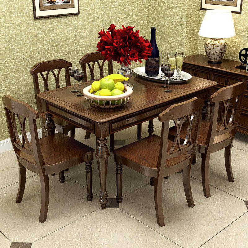 Solid Wood Top Dining Table Mid-Century Modern Dining Table with 4 Wood Legs 63"L x 35.4"W x 29.5"H Without Chairs Clearhalo 'Dining Tables & Seating' 'Dining Tables' 'dining_table' 'furn' 'furn_dining_table' 'Furniture' 'Kitchen & Dining Furniture' 5543232