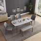 Stone Top Dining Table Mid-Century Modern Table with 4 Wood Legs 59.1"L x 31.5"W x 29.5"H Without Chairs Clearhalo 'Dining Tables & Seating' 'Dining Tables' 'dining_table' 'furn' 'furn_dining_table' 'Furniture' 'Kitchen & Dining Furniture' 5543245