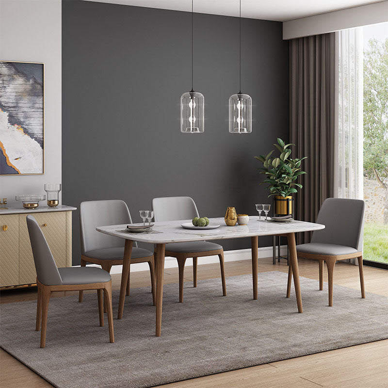 Stone Top Dining Table Mid-Century Modern Table with 4 Wood Legs 55.1"L x 31.5"W x 29.5"H Without Chairs Clearhalo 'Dining Tables & Seating' 'Dining Tables' 'dining_table' 'furn' 'furn_dining_table' 'Furniture' 'Kitchen & Dining Furniture' 5543248