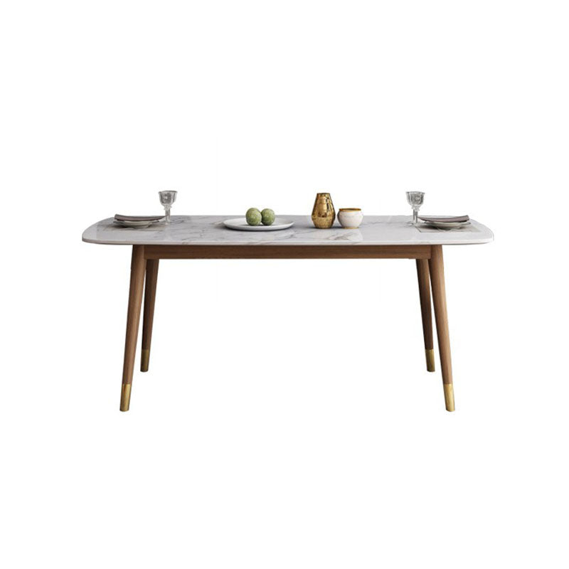 Stone Top Dining Table Mid-Century Modern Table with 4 Wood Legs 51.2"L x 27.6"W x 29.5"H Without Chairs Clearhalo 'Dining Tables & Seating' 'Dining Tables' 'dining_table' 'furn' 'furn_dining_table' 'Furniture' 'Kitchen & Dining Furniture' 5543249
