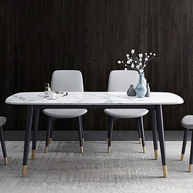 Stone Top Dining Table Mid-Century Modern Table with 4 Wood Legs Clearhalo 'Dining Tables & Seating' 'Dining Tables' 'dining_table' 'furn' 'furn_dining_table' 'Furniture' 'Kitchen & Dining Furniture' 5543254