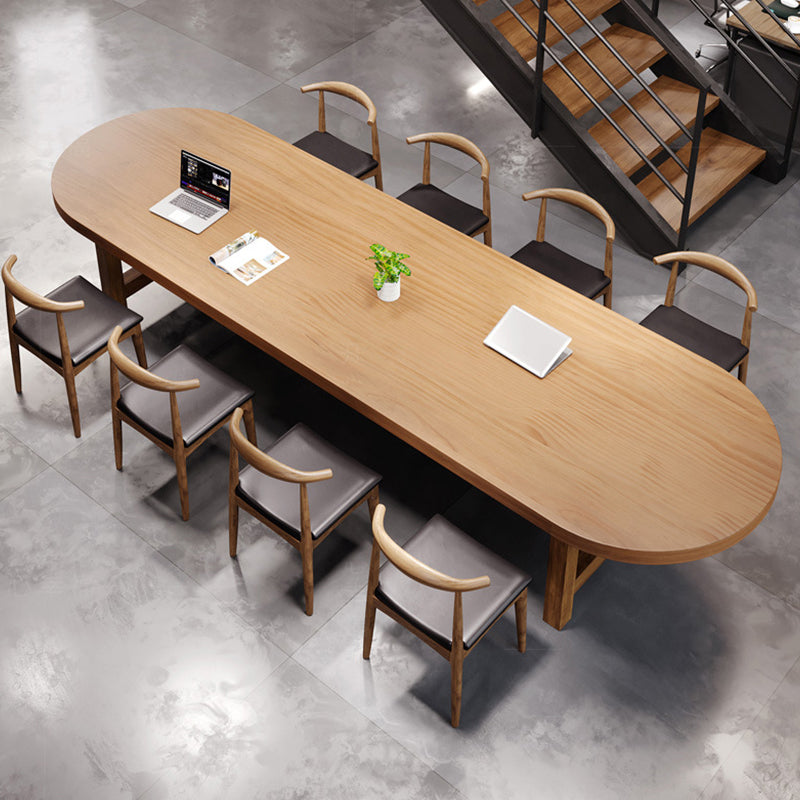 Pine Wood Top Dining Table Modern Oval Table with Double Pedestal Base Without Chairs Clearhalo 'Dining Tables & Seating' 'Dining Tables' 'dining_table' 'furn' 'furn_dining_table' 'Furniture' 'Kitchen & Dining Furniture' 5543282