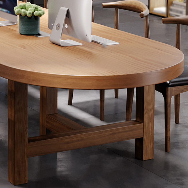 Pine Wood Top Dining Table Modern Oval Table with Double Pedestal Base Clearhalo 'Dining Tables & Seating' 'Dining Tables' 'dining_table' 'furn' 'furn_dining_table' 'Furniture' 'Kitchen & Dining Furniture' 5543283
