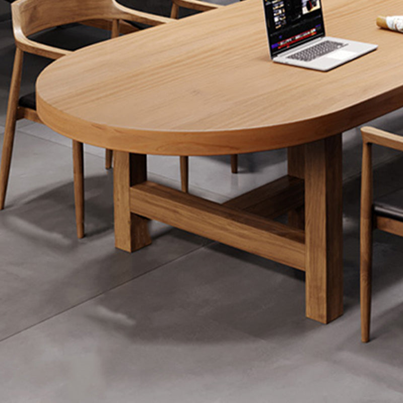 Pine Wood Top Dining Table Modern Oval Table with Double Pedestal Base Clearhalo 'Dining Tables & Seating' 'Dining Tables' 'dining_table' 'furn' 'furn_dining_table' 'Furniture' 'Kitchen & Dining Furniture' 5543284