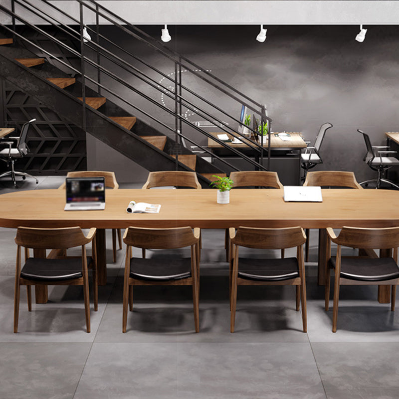 Pine Wood Top Dining Table Modern Oval Table with Double Pedestal Base Clearhalo 'Dining Tables & Seating' 'Dining Tables' 'dining_table' 'furn' 'furn_dining_table' 'Furniture' 'Kitchen & Dining Furniture' 5543285