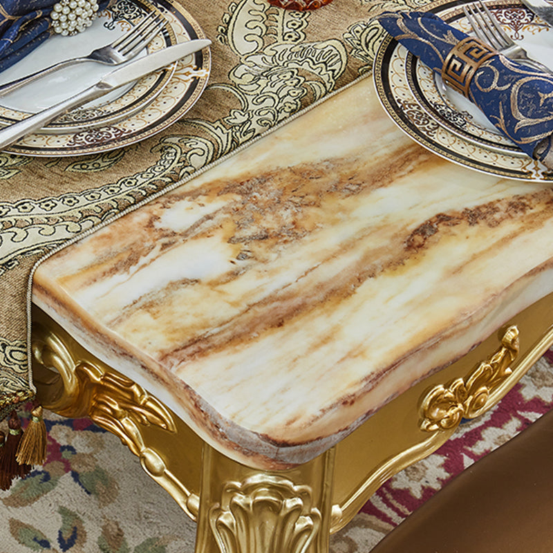 Mesa de comedor de mesa de mármol Top Rectangle con 4 patas de madera