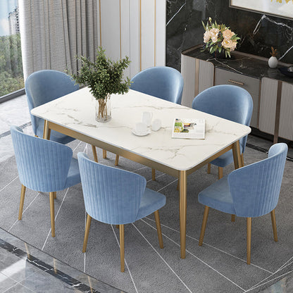 White Stone Top Dining Table Contemporary Rectangle Dining Table with 4 Legs 47.2"L x 23.6"W x 29.5"H Without Chairs Clearhalo 'Dining Tables & Seating' 'Dining Tables' 'dining_table' 'furn' 'furn_dining_table' 'Furniture' 'Kitchen & Dining Furniture' 5543309