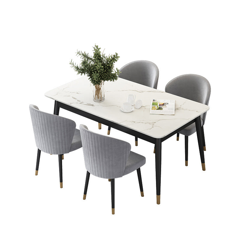 White Stone Top Dining Table Contemporary Rectangle Dining Table with 4 Legs Clearhalo 'Dining Tables & Seating' 'Dining Tables' 'dining_table' 'furn' 'furn_dining_table' 'Furniture' 'Kitchen & Dining Furniture' 5543310