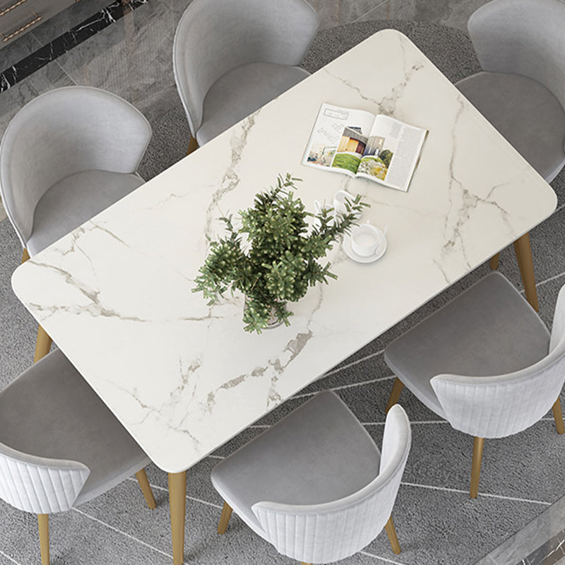 White Stone Top Dining Table Contemporary Rectangle Dining Table with 4 Legs Clearhalo 'Dining Tables & Seating' 'Dining Tables' 'dining_table' 'furn' 'furn_dining_table' 'Furniture' 'Kitchen & Dining Furniture' 5543314