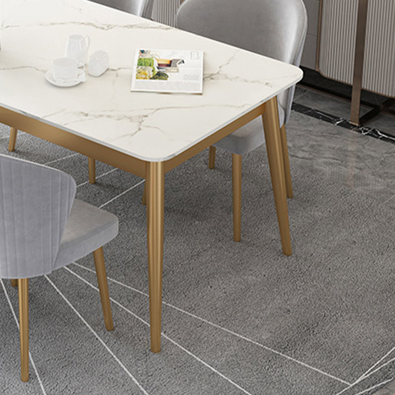 White Stone Top Dining Table Contemporary Rectangle Dining Table with 4 Legs Clearhalo 'Dining Tables & Seating' 'Dining Tables' 'dining_table' 'furn' 'furn_dining_table' 'Furniture' 'Kitchen & Dining Furniture' 5543315