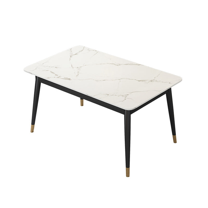 White Stone Top Dining Table Contemporary Rectangle Dining Table with 4 Legs Black Without Chairs Clearhalo 'Dining Tables & Seating' 'Dining Tables' 'dining_table' 'furn' 'furn_dining_table' 'Furniture' 'Kitchen & Dining Furniture' 5543316