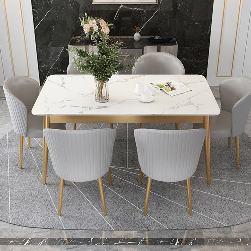 White Stone Top Dining Table Contemporary Rectangle Dining Table with 4 Legs Clearhalo 'Dining Tables & Seating' 'Dining Tables' 'dining_table' 'furn' 'furn_dining_table' 'Furniture' 'Kitchen & Dining Furniture' 5543317