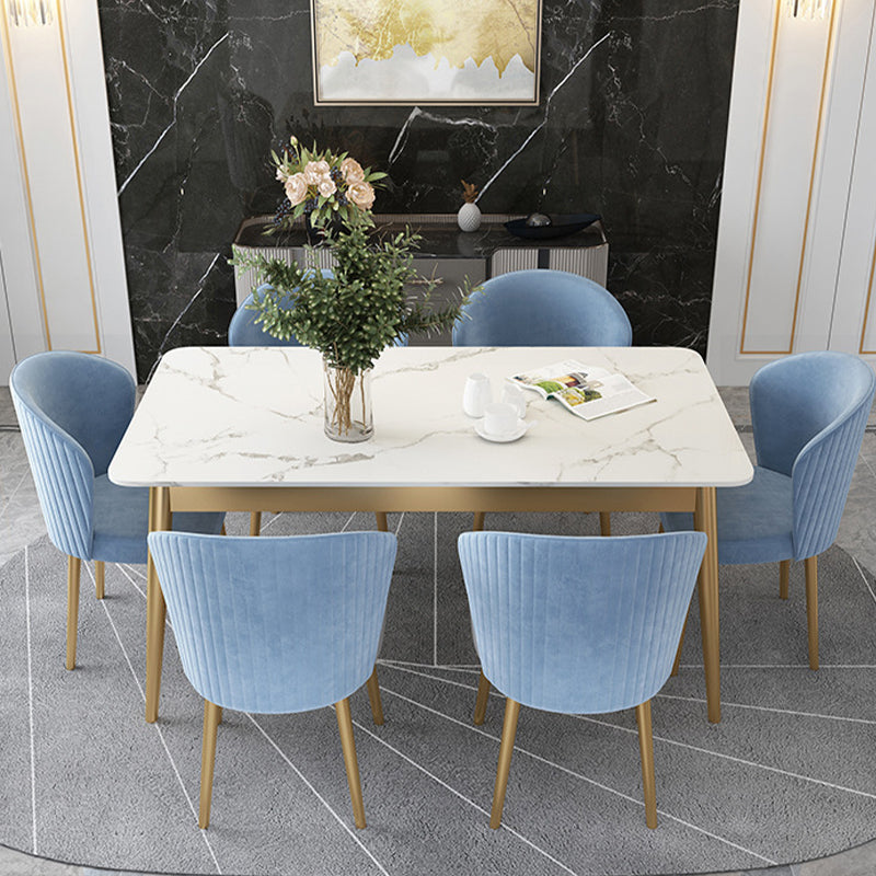 White Stone Top Dining Table Contemporary Rectangle Dining Table with 4 Legs Clearhalo 'Dining Tables & Seating' 'Dining Tables' 'dining_table' 'furn' 'furn_dining_table' 'Furniture' 'Kitchen & Dining Furniture' 5543318