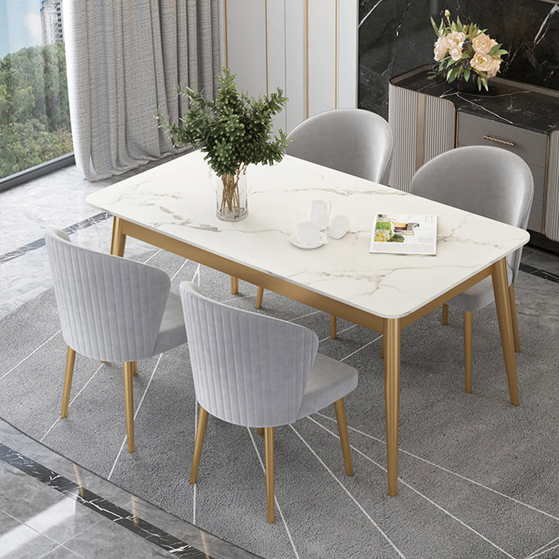 White Stone Top Dining Table Contemporary Rectangle Dining Table with 4 Legs Clearhalo 'Dining Tables & Seating' 'Dining Tables' 'dining_table' 'furn' 'furn_dining_table' 'Furniture' 'Kitchen & Dining Furniture' 5543319