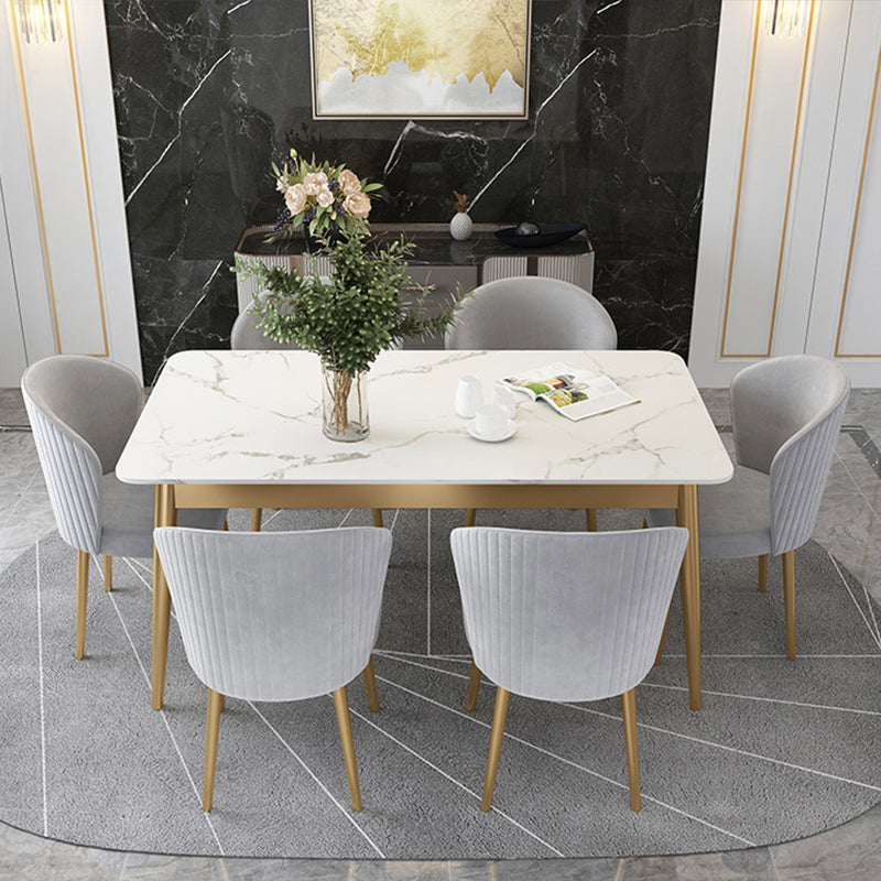 White Stone Top Dining Table Contemporary Rectangle Dining Table with 4 Legs Clearhalo 'Dining Tables & Seating' 'Dining Tables' 'dining_table' 'furn' 'furn_dining_table' 'Furniture' 'Kitchen & Dining Furniture' 5543321