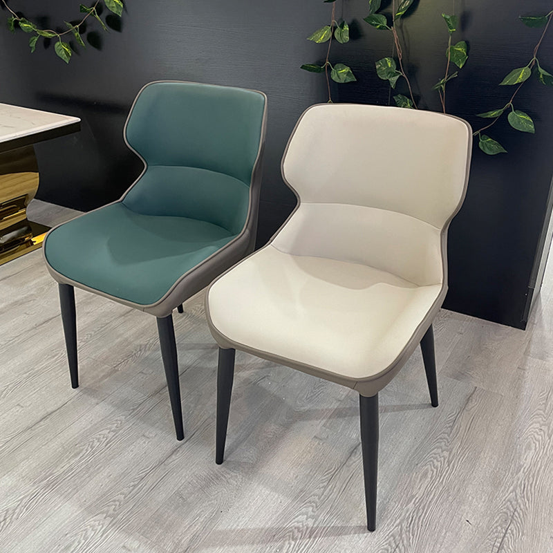 Faux Leather Armless Dining Chairs Modern Steel Legs Dining Side Chair