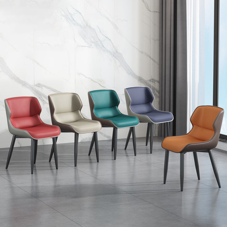 Faux Leather Armless Dining Chairs Modern Steel Legs Dining Side Chair
