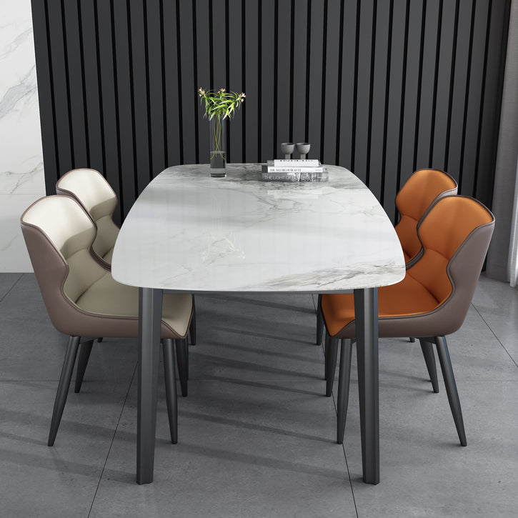 Faux Leather Armless Dining Chairs Modern Steel Legs Dining Side Chair