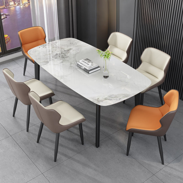 Faux Leather Armless Dining Chairs Modern Steel Legs Dining Side Chair