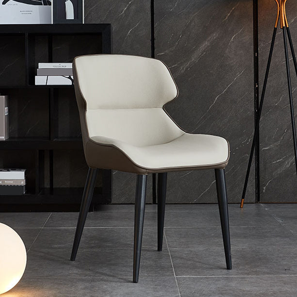 フェイクレザーとメタルアームレスダイニングチェアモダンサイドチェア