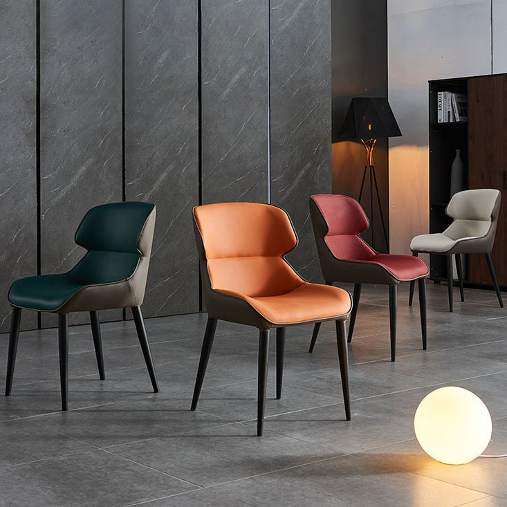 フェイクレザーとメタルアームレスダイニングチェアモダンサイドチェア