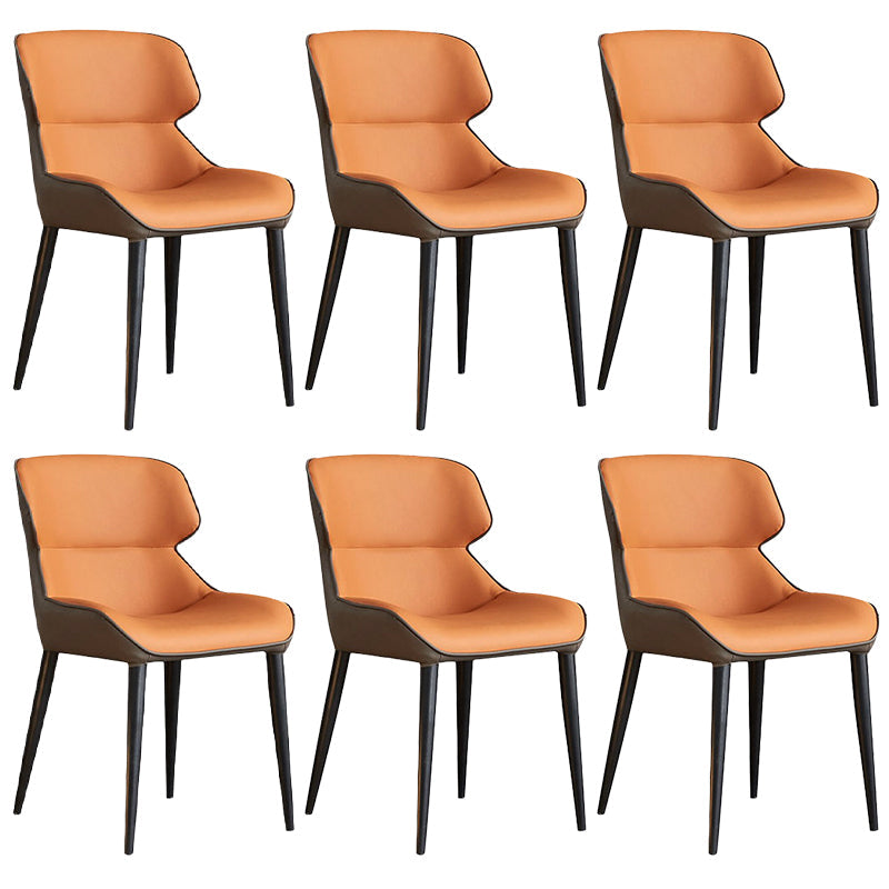 フェイクレザーとメタルアームレスダイニングチェアモダンサイドチェア