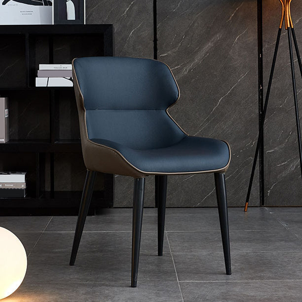フェイクレザーとメタルアームレスダイニングチェアモダンサイドチェア