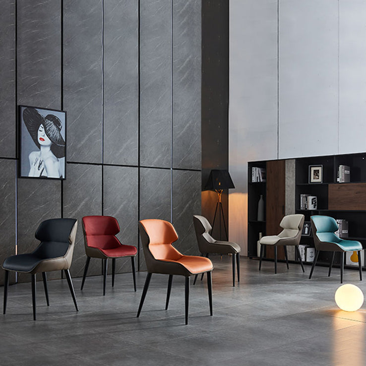 フェイクレザーとメタルアームレスダイニングチェアモダンサイドチェア