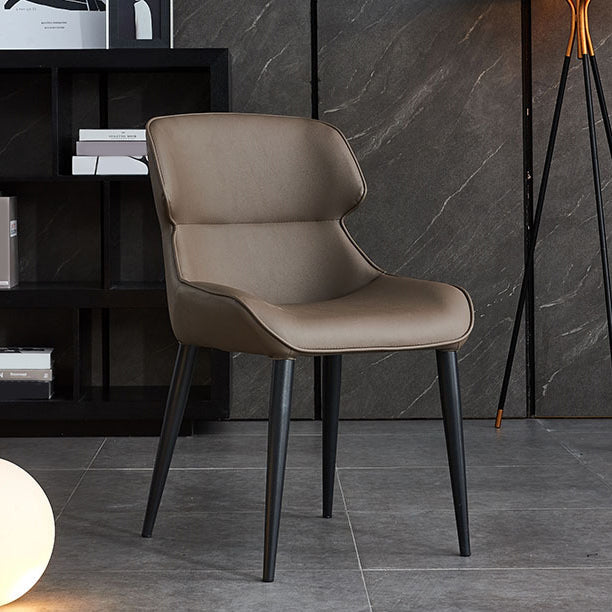 フェイクレザーとメタルアームレスダイニングチェアモダンサイドチェア
