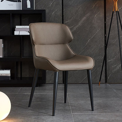 フェイクレザーとメタルアームレスダイニングチェアモダンサイドチェア