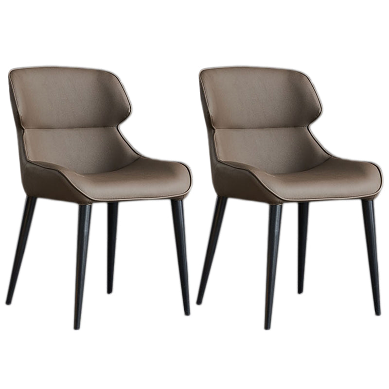フェイクレザーとメタルアームレスダイニングチェアモダンサイドチェア