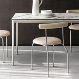 Zilveren metalen benen armloze eetkamerstoelen moderne faux lederen eetkamerstoel