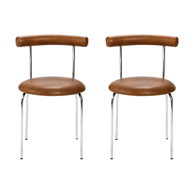 Zilveren metalen benen armloze eetkamerstoelen moderne faux lederen eetkamerstoel