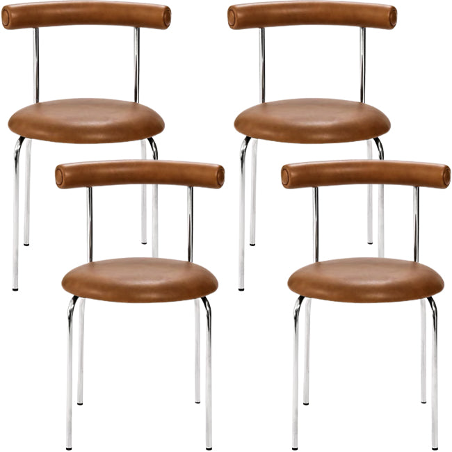 Zilveren metalen benen armloze eetkamerstoelen moderne faux lederen eetkamerstoel