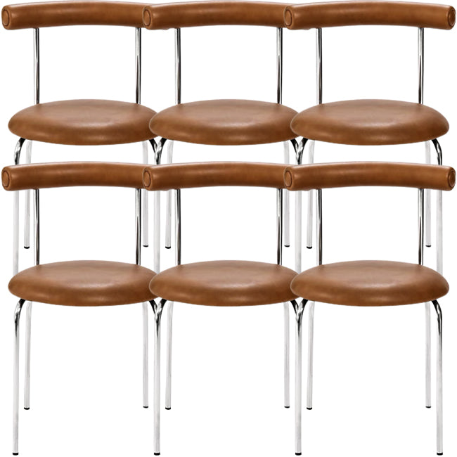 Zilveren metalen benen armloze eetkamerstoelen moderne faux lederen eetkamerstoel