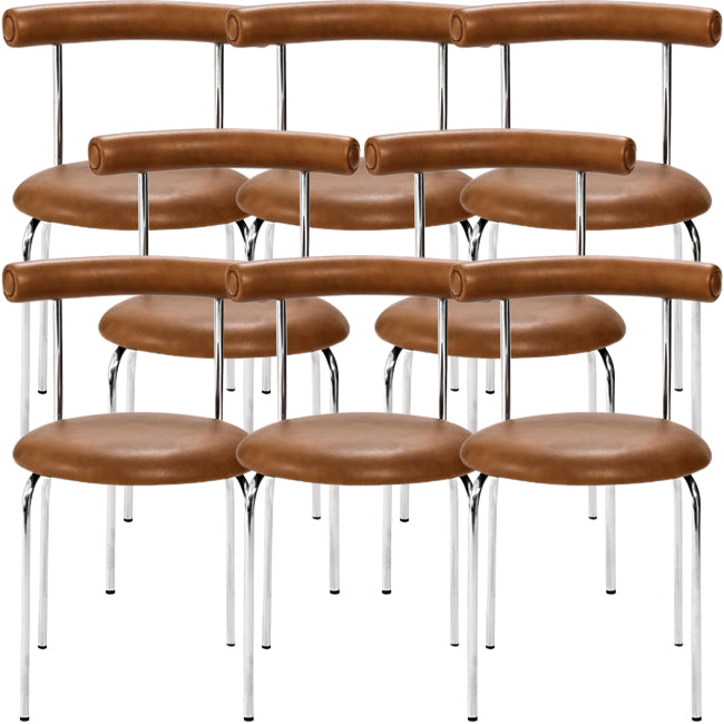 Zilveren metalen benen armloze eetkamerstoelen moderne faux lederen eetkamerstoel