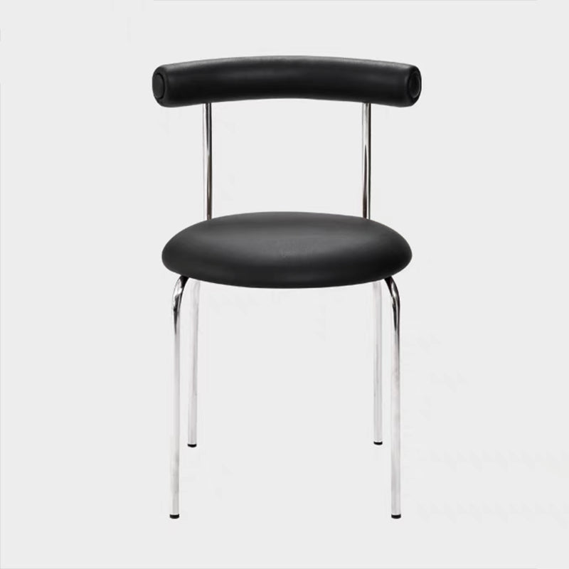 Zilveren metalen benen armloze eetkamerstoelen moderne faux lederen eetkamerstoel