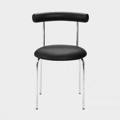 Zilveren metalen benen armloze eetkamerstoelen moderne faux lederen eetkamerstoel