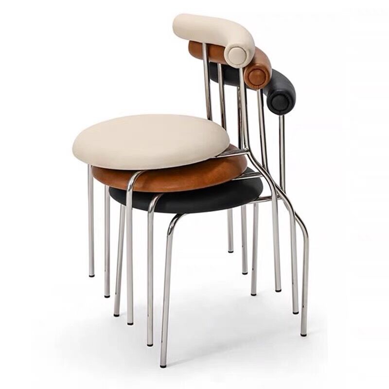 Zilveren metalen benen armloze eetkamerstoelen moderne faux lederen eetkamerstoel